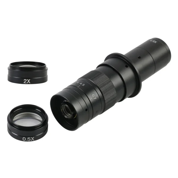 Adjustable 5X-360X Magnification Zoom C Mount Lens 0.5X 2.0X Barlow Auxiliary Lens For Industry HDMI VGA USB Microscope Camera