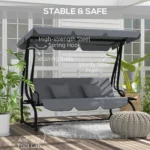 Outdoor 3-Person Patio Porch Swing Hammock Bench with Adjustable Canopy, Grey - Image 4