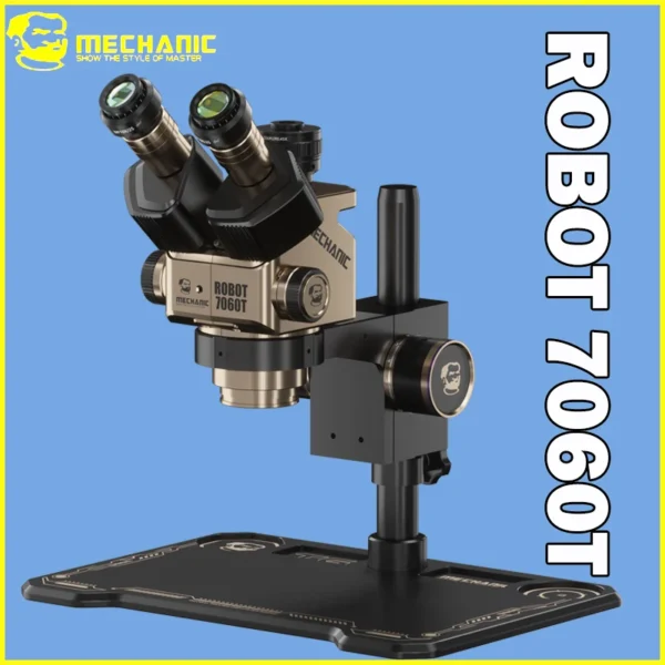 MECHANIC ROBOT 7060T 7X-60X Zoom Microscope WF10X25 Wide Angle Eyepiece CCD 0.45X Adapter Dust-proof Lens Adjustable Metal Base