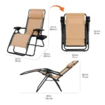 Outdoor Textilene Adjustable Zero Gravity Folding Reclining Lounge Chair Set with Cup Holder, Side Table, Headrest, WeatherResis - Image 3