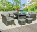 Patio Furniture Sets 7-Pieces Outdoor Sectional Sofa Rattan Wicker Sofa W/ Table - Image 3
