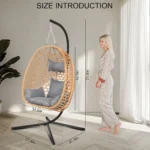 Hanging Egg Chair with Stand & Cushions - All-Weather Rattan Swing Chair for Patio, Balcony, Garden - Image 3