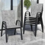 Stackable 6-Piece Outdoor Dining Chairs Set with Weather-Resistant Textilene Fabric & Metal Frame for Patio, Deck, Garden