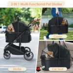 4-Wheel Pet Stroller for Dogs Cats up to 50lbs, Lightweight Foldable Carrier with Storage Basket and Cup Holder - Image 2