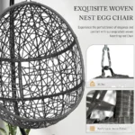 Oversized Hanging Egg Chair with Stand, Indoor Outdoor Wicker Bird Cage Swing Chair, Patio Hammock EggShaped Swinging Chair with - Image 4