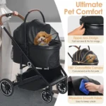 4-Wheel Pet Stroller for Dogs Cats up to 50lbs, Lightweight Foldable Carrier with Storage Basket and Cup Holder - Image 4