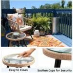 3 Piece Patio Bistro Set, Outdoor Wicker Furniture with Comfortable Cushions, Glass Top Table & 2 Rattan Chairs for, Customized - Image 4