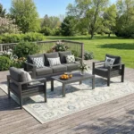 Aluminum Outdoor Patio Furniture Set, 5 Seats Patio Sectional Sofa with 5 Thick Cushion, Outdoor Patio Set with Coffee Table fo
