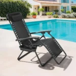 Portable Zero Gravity Recliner Chair with Cup Holder and Side Tray, Ideal for Outdoor, Patio, Beach, and Backyard, Black - Image 2
