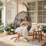 Oversized Hanging Egg Chair with Stand, Indoor Outdoor Wicker Bird Cage Swing Chair, Patio Hammock EggShaped Swinging Chair with - Image 5