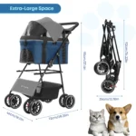 Foldable 4-Wheel Pet Stroller for Small to Medium Dogs And Cats with Detachable Carrier 2-in-1 Easy Lock Canopy - Image 4