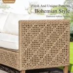 Boho Rattan Patio Sectional Set with Thick Cushions & Coffee Table – Balcony, Backyard & Poolside Outdoor Furniture,Customized - Image 4