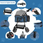 Foldable 4-Wheel Pet Stroller for Small to Medium Dogs And Cats with Detachable Carrier 2-in-1 Easy Lock Canopy - Image 3