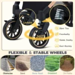 Lightweight Pet Stroller for Small Dogs and Cats with Shock Absorption, Detachable Carrier for Car Seat and Hand Carry, Black - Image 4