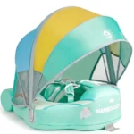 Non-Inflatable Baby Swim Float with Pearl Foam Tail for Infants Solid Water Float in Blue Sun Canopy Anti-Flip Design for Pool