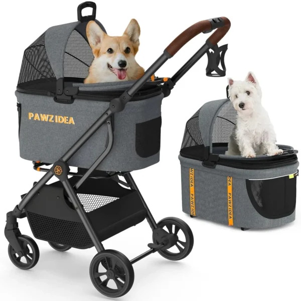 4-in-1 Pet Stroller with Detachable Carrier, Foldable & Lightweight for Small/Medium Dogs and Cats, All-Terrain Wheels