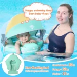 Non-Inflatable Baby Swim Float with Pearl Foam Tail for Infants Solid Water Float in Blue Sun Canopy Anti-Flip Design for Pool - Image 5