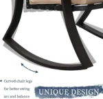 Outdoor Furniture 3 Piece Conversation Bistro Set Rocking Chairs and Glass Top Table, Thick Cushions, Black, Customized - Image 5