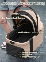 5-in-1 Foldable Pet Stroller for Small Dogs Cats, Waterproof Carrier, All-Terrain Wheels, 55lbs Capacity - Khaki - Image 5