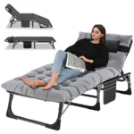 Adjustable 4-Position Camping Cot, 500lbs, Folding Chaise with Pillow, Outdoor Portable Furniture for Adults, Cot Bed for Campin