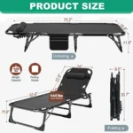Adjustable 4-Position Camping Cot, 500lbs, Folding Chaise with Pillow, Outdoor Portable Furniture for Adults, Cot Bed for Campin - Image 3