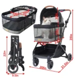 3-in-1 Pet Stroller with Detachable Carrier & Car Seat, Lightweight Folding for Dogs/Cats up to 35 lbs, Grey Lattice - Image 3