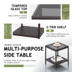 Outdoor 3 Piece Patio Furniture Set Wicker Chairs with Glass-top Coffee Table for Garden, Balcony, and Porch (Brown), Customized - Image 5