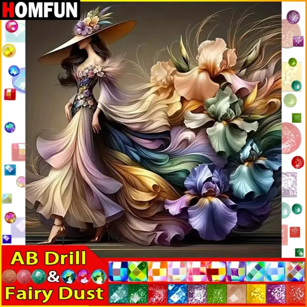 HOMFUN Fairy Dust AB Full diamond Painting "Beauty Flower" Resin Drill Embroidery 5D Diy Diamond Painting Handmade gift