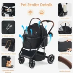 4-Wheel Pet Stroller for Dogs Cats up to 50lbs, Lightweight Foldable Carrier with Storage Basket and Cup Holder - Image 3