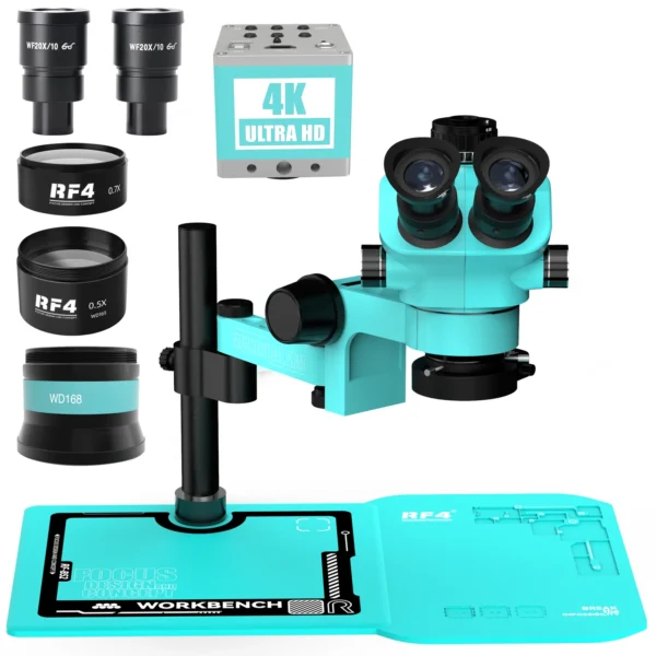 RF47050PRO-FO19 Multi-Functional Silicone Built-in Metal Microscope Base, Mobile Phone Repair Triocular Stereo Microscope 6 Zoom