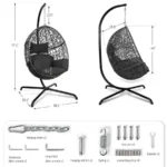 Oversized Hanging Egg Chair with Stand, Indoor Outdoor Wicker Bird Cage Swing Chair, Patio Hammock EggShaped Swinging Chair with - Image 2