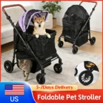 Foldable Pet Dog Stroller Smooth-Ride Jogger with 360° All-Terrain Wheels Adjustable Reflective Strip for Small Medium Dogs Cats - Image 2