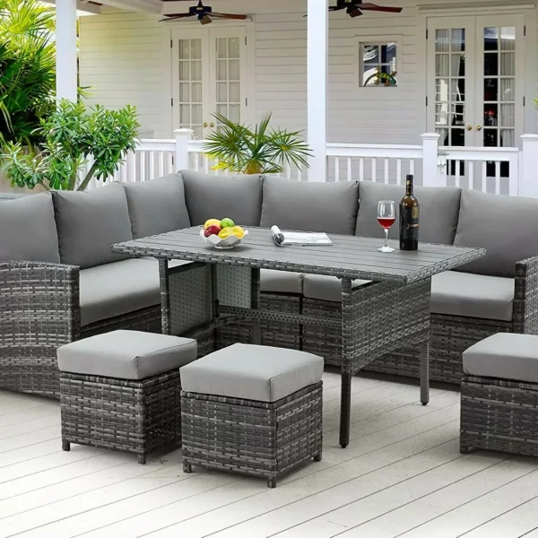 Patio Furniture Sets 7-Pieces Outdoor Sectional Sofa Rattan Wicker Sofa W/ Table