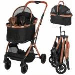 Folding Stroller All Terrain 4 Wheels Puppy Cage Jogger Stroller with Detachable Carrier with Sun Shades for Large & Medium Dogs - Image 3